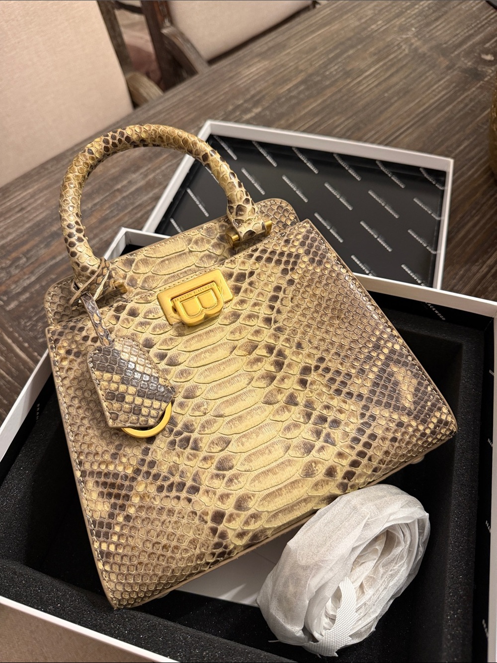 Brandon Blackwood Neutral Snakeskin Top-Handle Bag - Picture 6 of 6